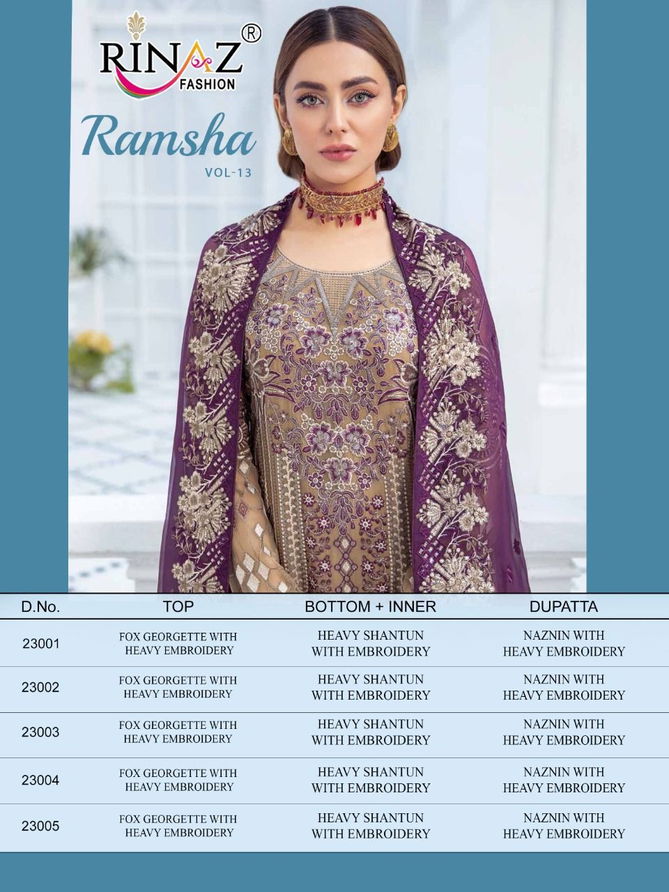 Rinaz Ramsha 13 Georgette Heavy Work Festive Wear Pakistani Salwar Kameez Collection